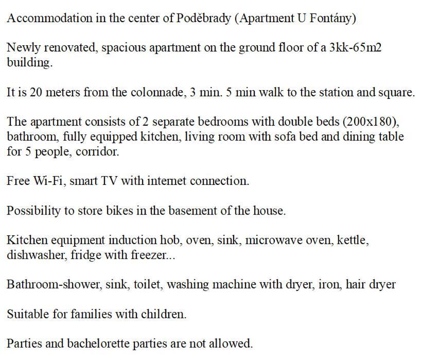 Apartman U Fontany Poděbrady Dış mekan fotoğraf